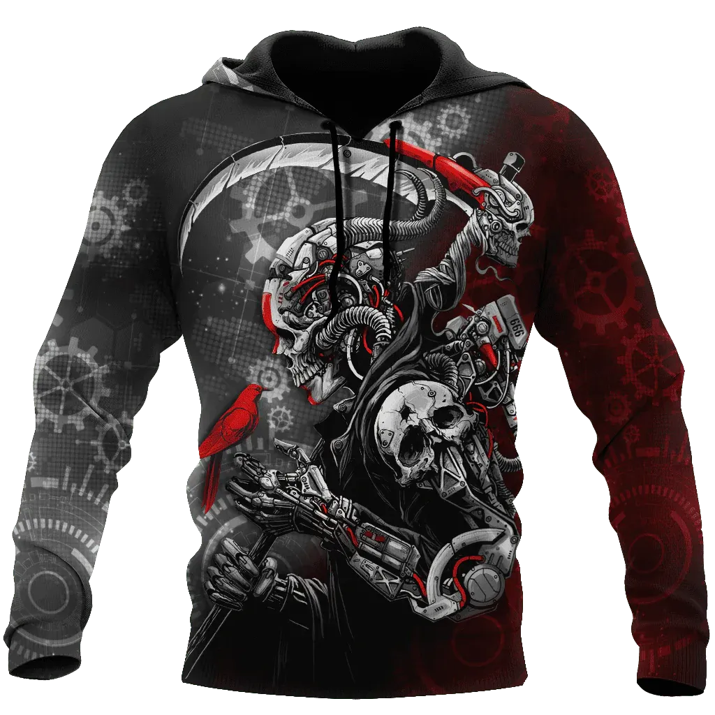 Skull Grim Reaper Robot Mechanic Cyber Hoodie 3D All Over Print Death Skull Hoodies