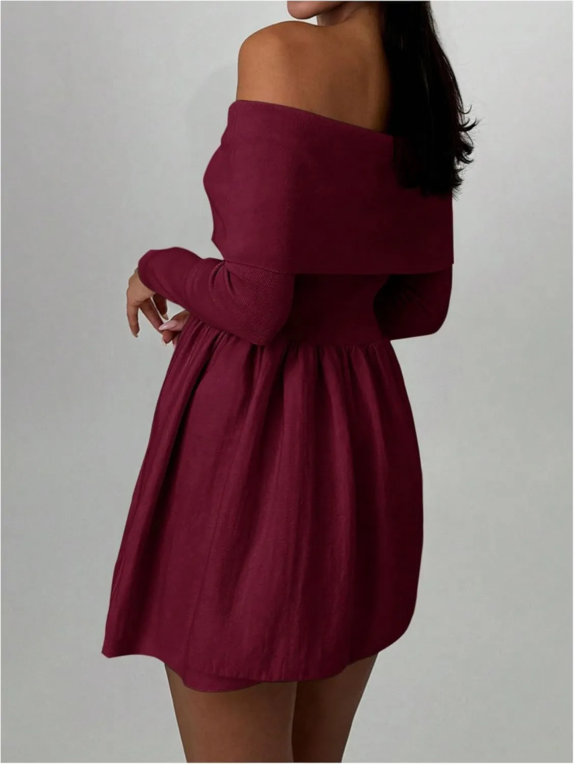 SOLY HUX Women's Off The Shoulder Sweater Dress Long Sleeve A Line Ruffle Hem Knit Mini Dresses