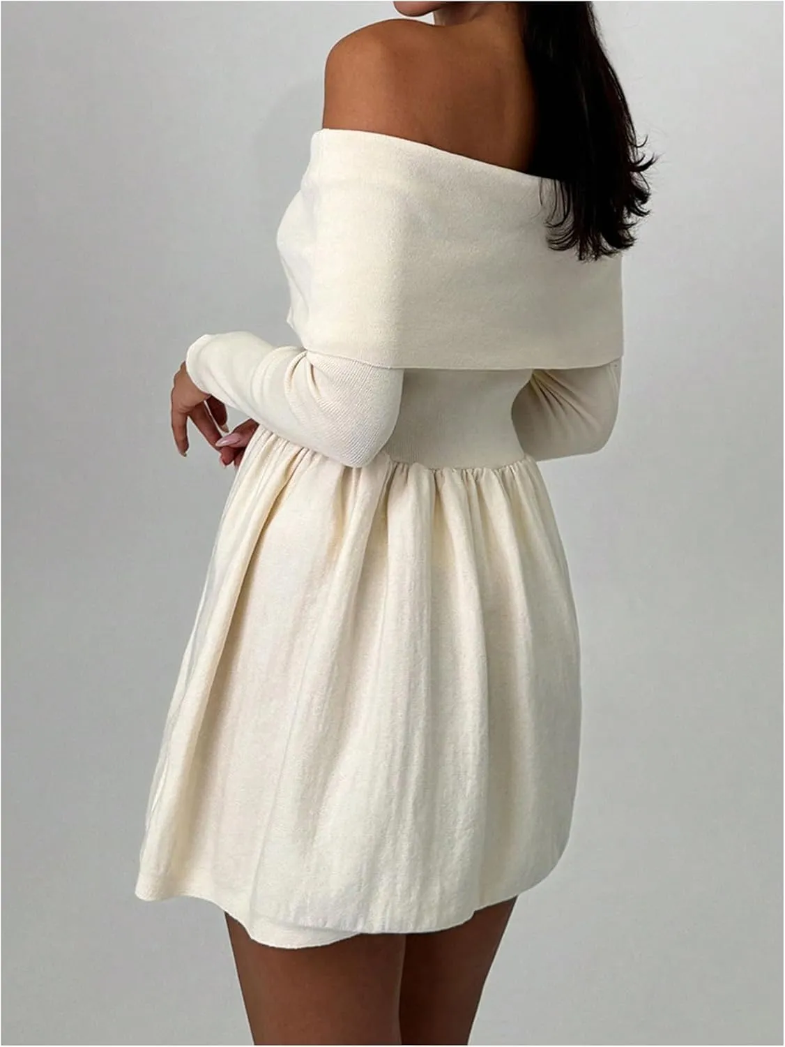 SOLY HUX Women's Off The Shoulder Sweater Dress Long Sleeve A Line Ruffle Hem Knit Mini Dresses