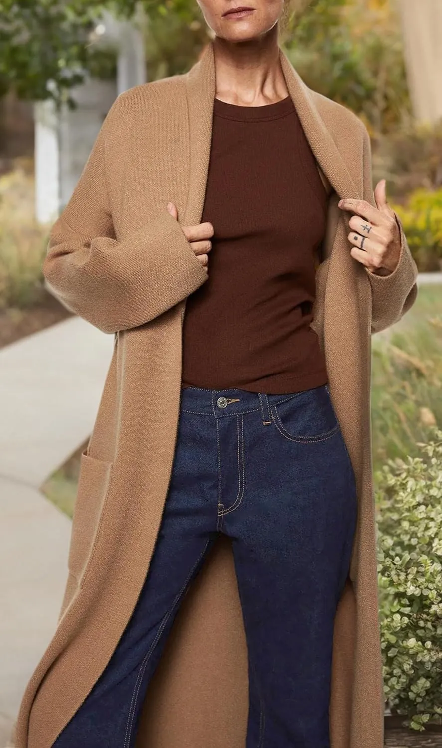 Womens Long Sleeve Maxi Cardigan Open Front Oversized Knitted Sweater Coat Casual Lapel Warm Overcoat with Pockets