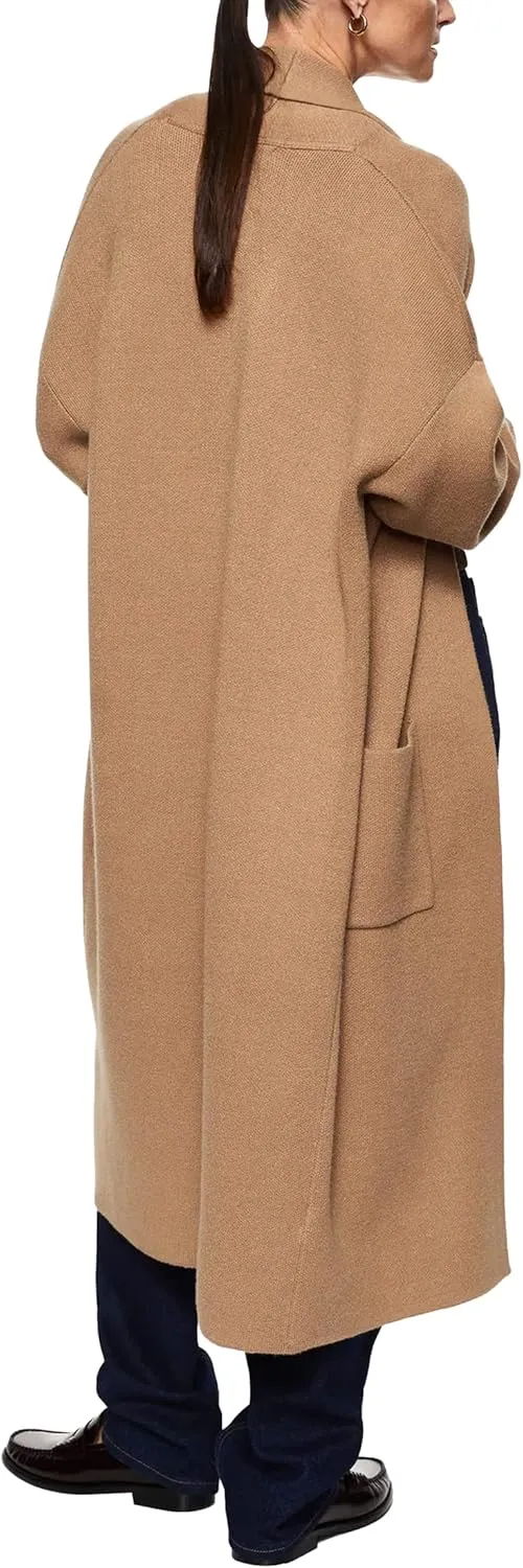 Womens Long Sleeve Maxi Cardigan Open Front Oversized Knitted Sweater Coat Casual Lapel Warm Overcoat with Pockets