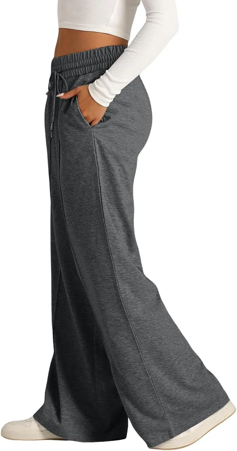 Womens Wide Leg Sweatpants Casual High Waist Baggy Athletic Jogger Pants Plus Size Boyfriend Drawstring Lounge Slacks