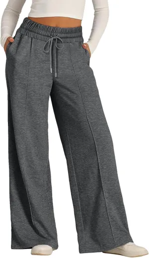 Womens Wide Leg Sweatpants Casual High Waist Baggy Athletic Jogger Pants Plus Size Boyfriend Drawstring Lounge Slacks